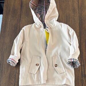 Beige Hooded Jacket with Plaid Lining